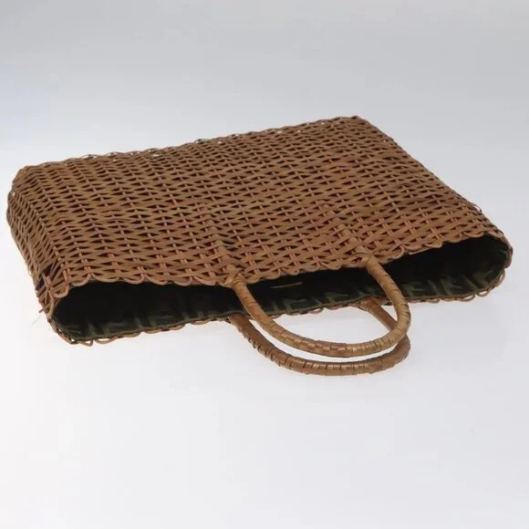 FENDI Straw Hand Bag Raffia Brown Auth mr1096